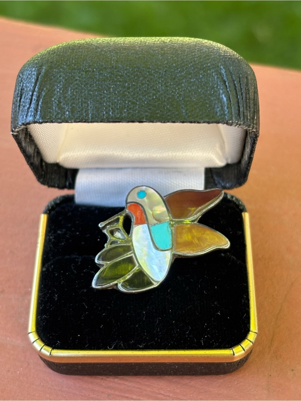 Vintage Zuni Sterling Silver Hummingbird Inlay Pin Brooch Wesley Ella Gia 1”